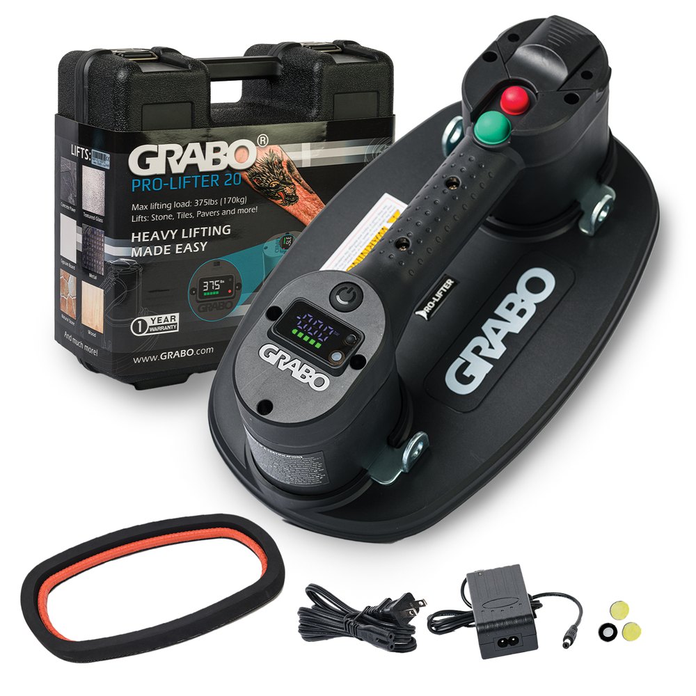 GRABO Pro Suction Gripster, Hardshell Case Kit, 375 lb, Handheld electric vacuum lifter, 20 L/min pump, 375 lb, hardshell case by GRABO