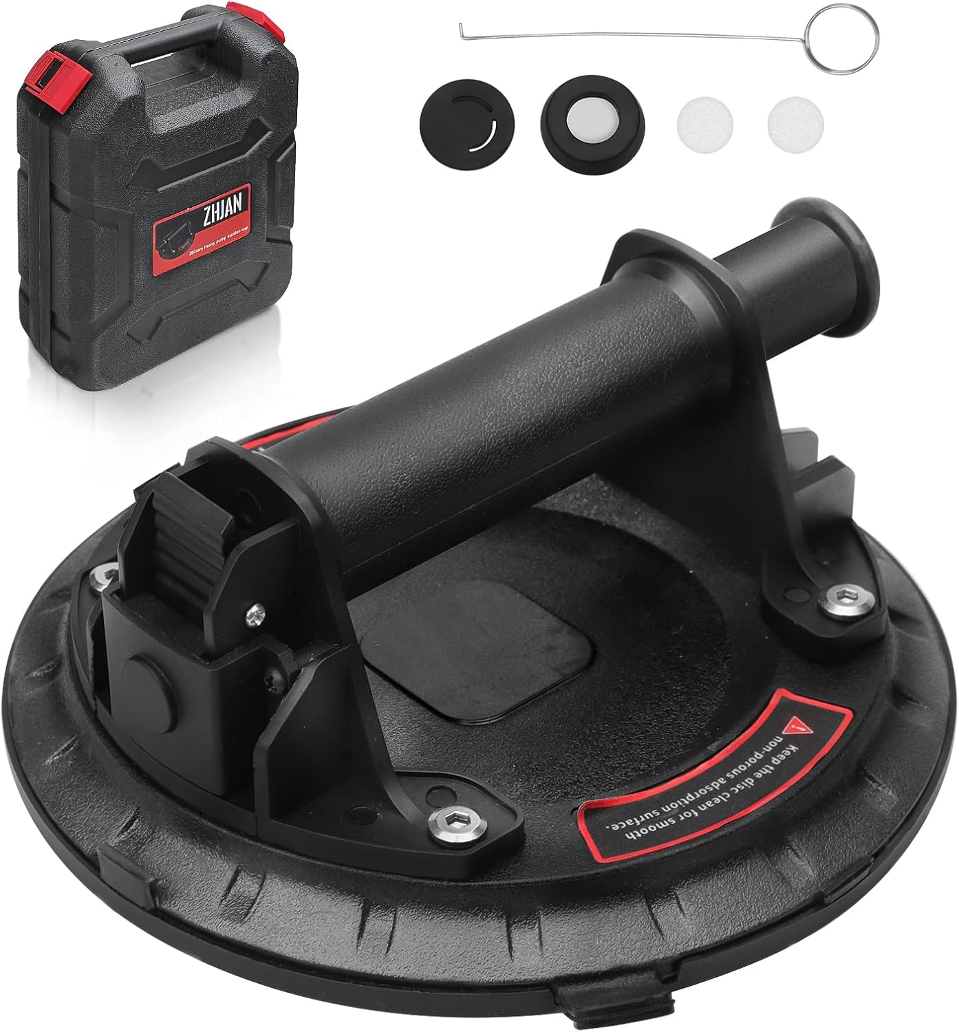 8in Heavy-duty vacuum lifter, 200 kg, for glass, windshields, marble, Manual suction lifter, round cup, 8 in (203 mm), 200 kg by White-label OEM