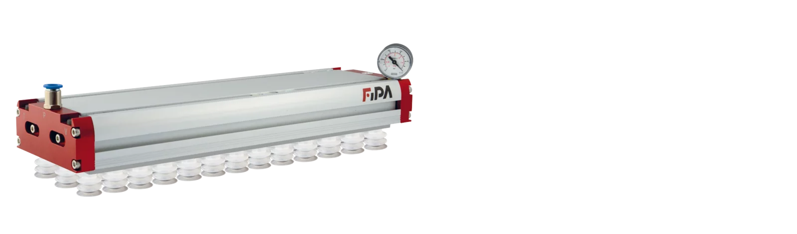Area gripper FSG 295 mm,for cent. vacuum supply, flow reduction 1,0 mm, cups Ø20 mm SI, area gripper fsg 130 with plug in vacuum cups diameter 20 mm by FIPA