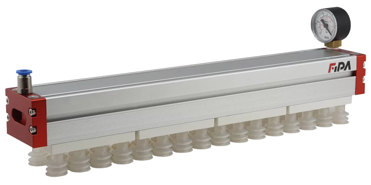 Area gripper FSG 1209 x 60 mm, with int. ejectors, flow reducers 1,0 mm, cups Ø20 mm SI, area gripper fsg 60 with 20 mm plug in cups by FIPA