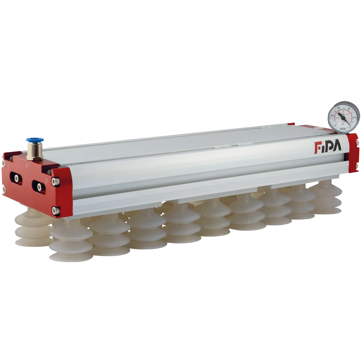 Area gripper FSG 434 mm, with internal ejectors, check valves, cups Ø40 mm SI, area gripper 130 with plug in vacuum cups diameter 40 mm by FIPA
